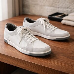 Cole Haan Mens Size 9.5 Sneaker Cream Sport Oxford Canvas & Leather Shoes